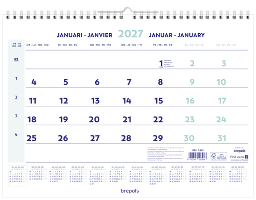 1-Maandskalender 2027 Brepols 43X31.5CM