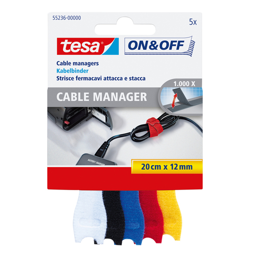 Kabelmanager Tesa® On & Off 12MMX20CM Diverse Kleuren 5 Stuks