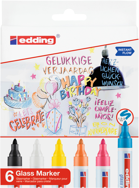 Viltstift Edding 95 Glasbord Rond 1.5-3MM Incl WT En ZW Assorti 6st