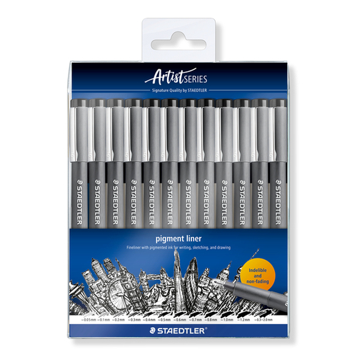 Fineliner Staedtler Pigment 308 Zwart Set À 12 Breedtes
