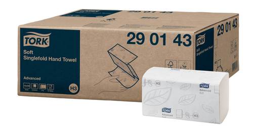 Handdoek Tork H3 Advanced Singlefold 2-Laags 226X230MM 15X250 Vel Wit 290143