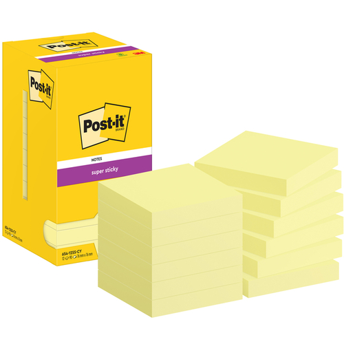 Memoblok Post-It 654 Super Sticky 76X76MM Canary Yellow 12 Stuks