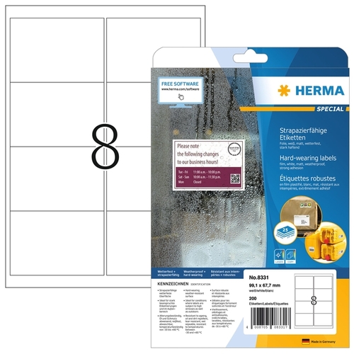 Etiket Herma 8331 99.1X67.7MM Weerbestendig Wit 200 Stuks