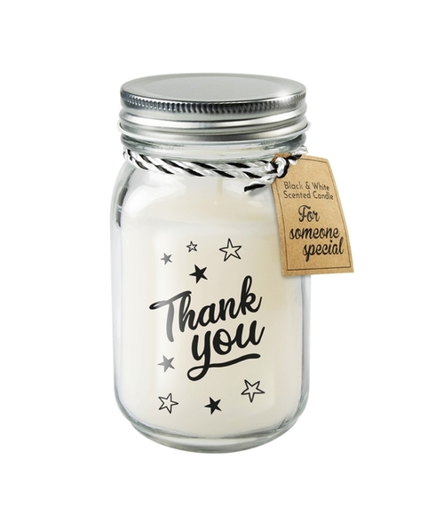 Black White Scented Candle Thank You Wax Glas