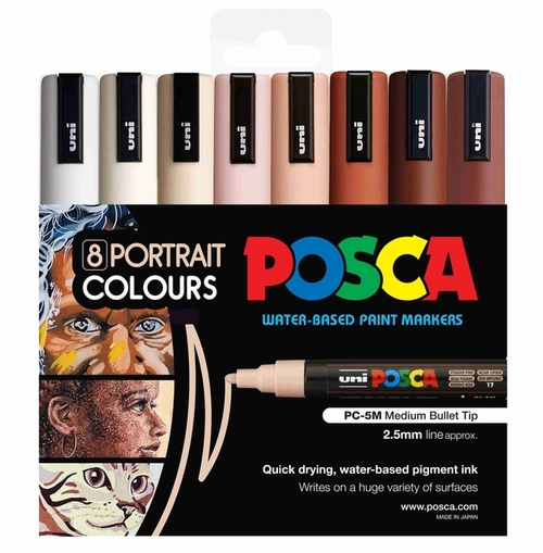 Paintmarker Uni Posca PC5M Medium Portret Kleuren Set À 8 Stuks