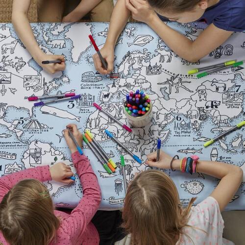 Tafellaken Met Wereldkaart