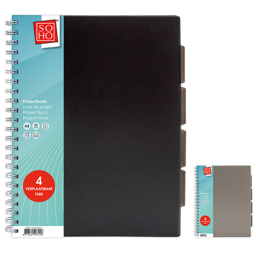 Projectboek A4 23R 4Tabs Grijs ZWRT Ass