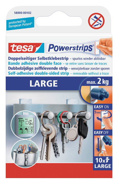 Kleefstrips Tesa Powerstrips® Large Dubbelzijdig 2KG 10 Stuks