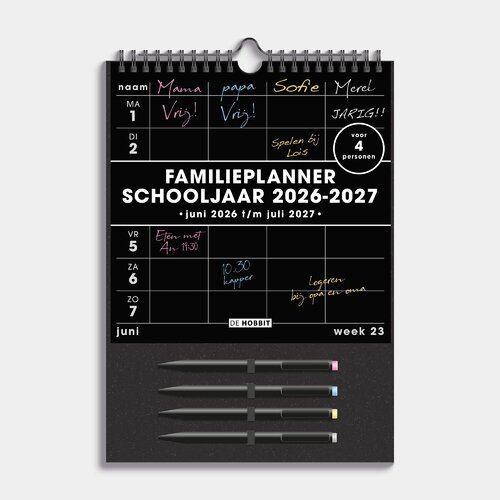 Familieplanner Markers 2026-2027 A4+ Zwart