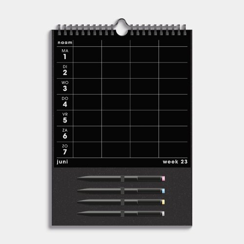 Familieplanner Markers 2026-2027 A4+ Zwart