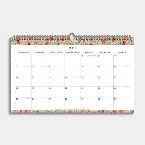 Maandkalender Schooljaar 2026-2027 A3 Vintage Bloemen