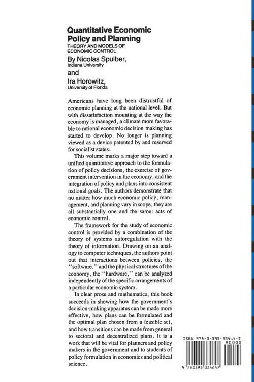 Quantitative Economic Policy and Planning