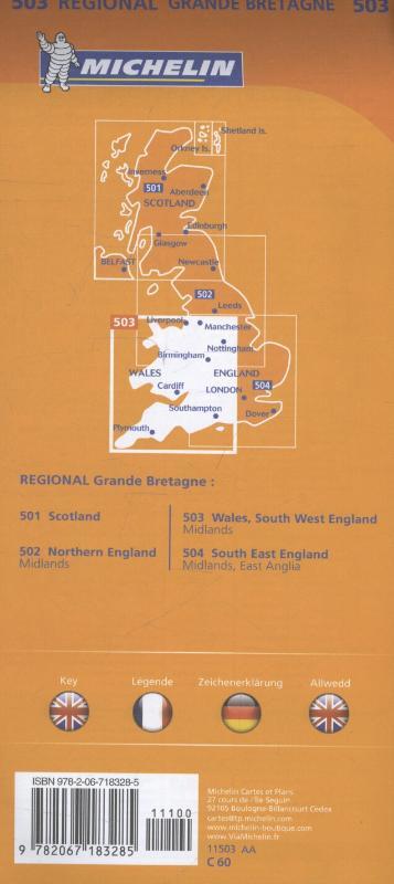 Michelin Wegenkaart 503 Wales, Engeland Zuidwest Midlands