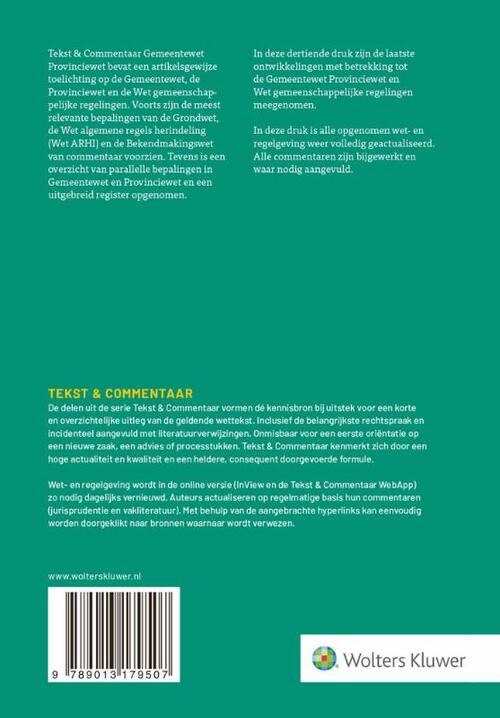 Tekst & Commentaar Gemeentewet Provinciewet