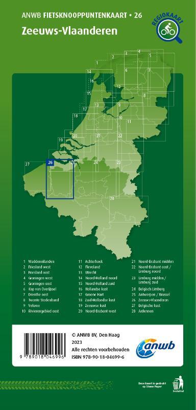 Fietsknooppuntenkaart Zeeuws-Vlaanderen 1:100.000