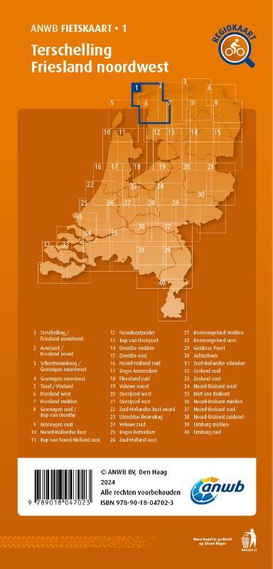 Fietskaart Terschelling, Friesland noordwest 1:66.666