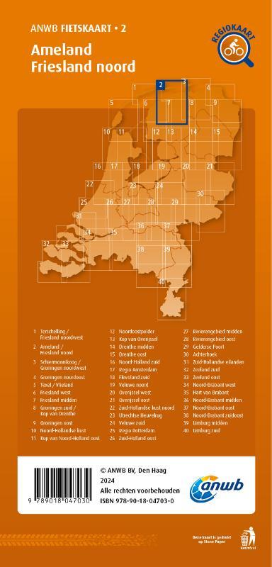 Fietskaart Ameland, Friesland noord 1:66.666