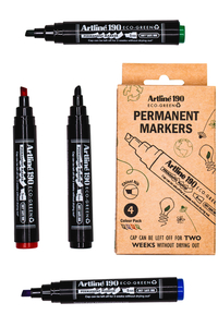 Permanent Marker Artline 190 Dry Safe Eco Schuin 2-5MM Assorti 4st