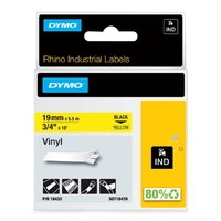 Labeltape Dymo Rhino Industrieel Vinyl 19MM Zwart Op Geel