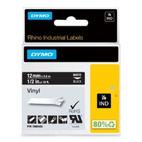 Labeltape Dymo Rhino Industrieel Vinyl 12MM Wit Op Zwart